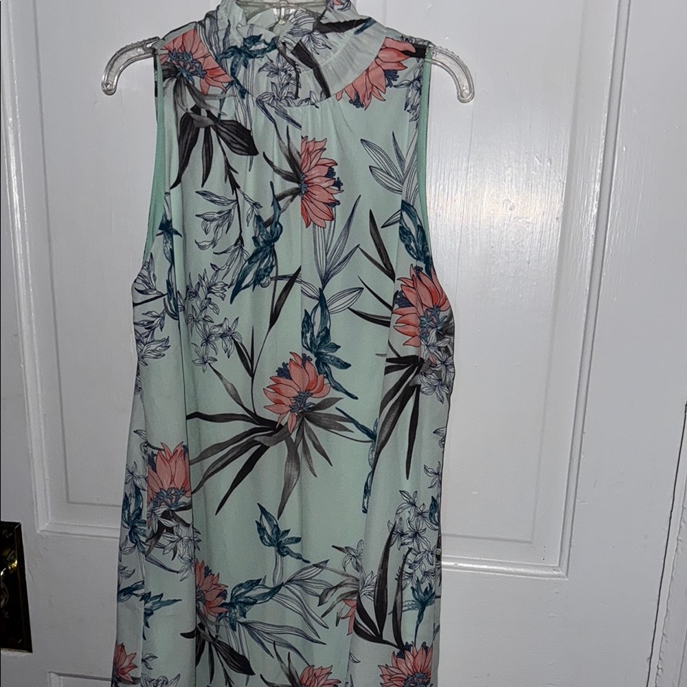 Pink and Blue  Sleeveless Sundress with Mock Neck